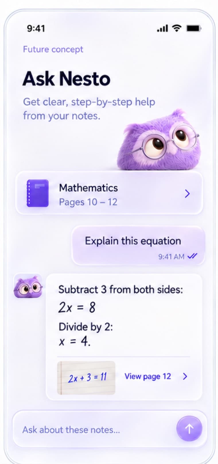 Ask Nesto explaining an equation step by step with a link to the page
