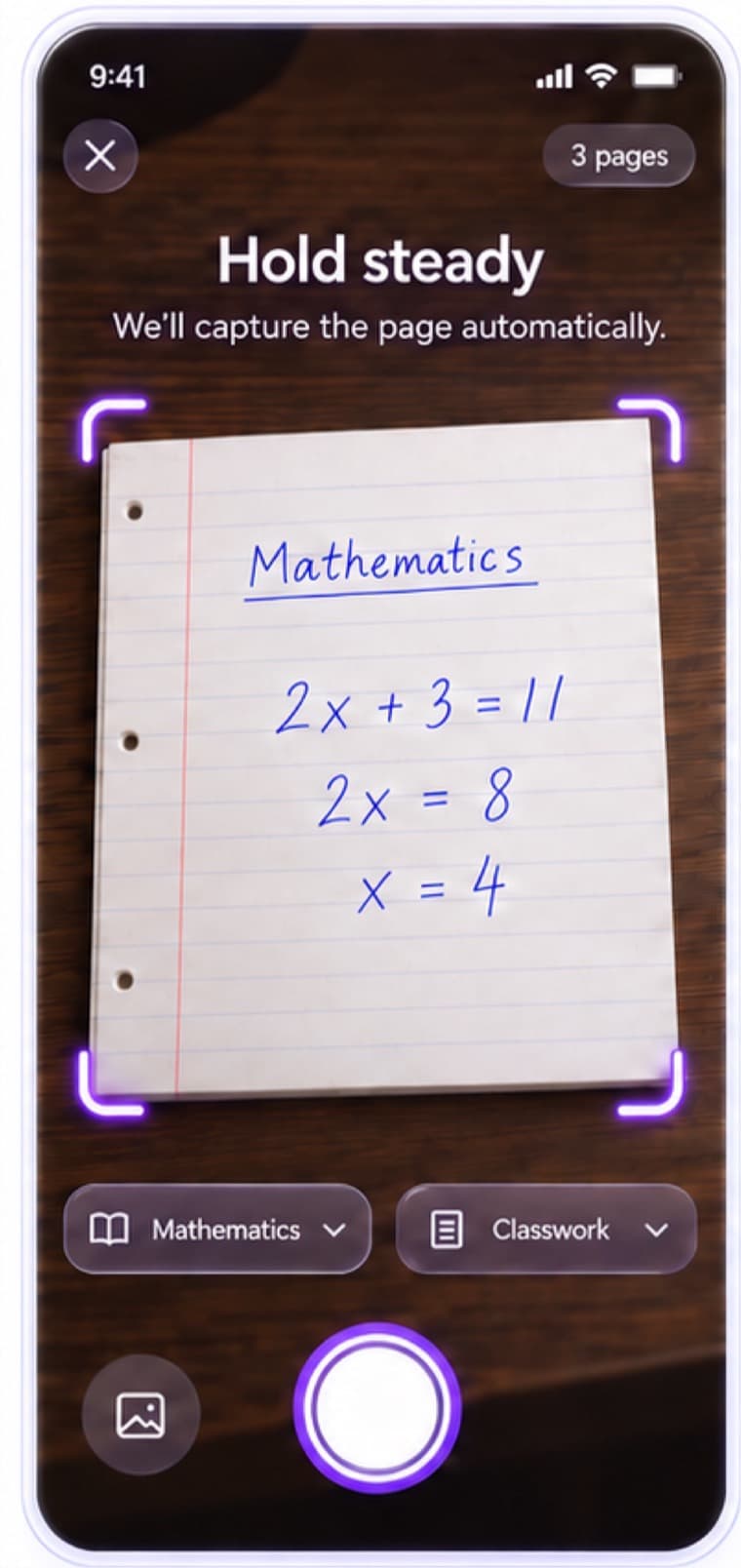 Capturing a handwritten maths page with the document scanner