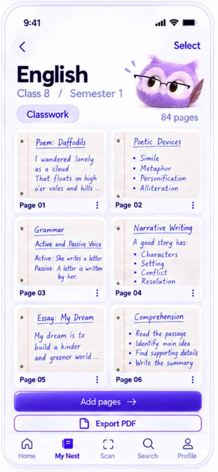 An English notebook with scanned pages