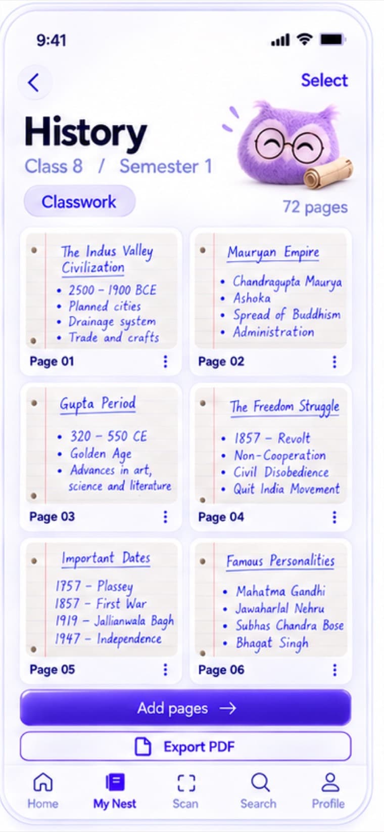 A History notebook with scanned pages
