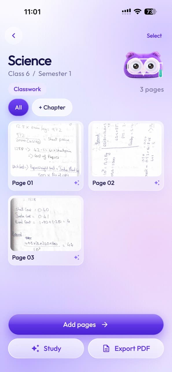 StudyNest Science screen on iPhone