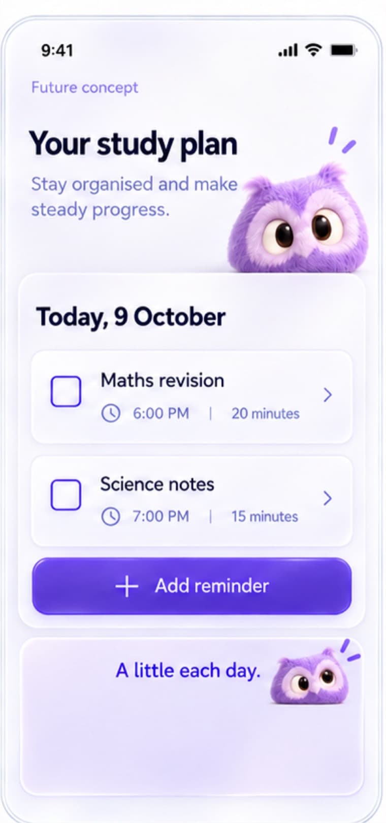 Study planner with two tasks for today