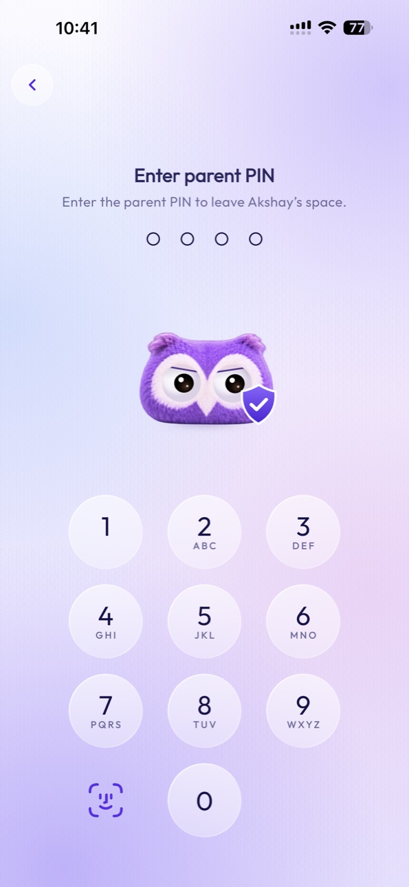 StudyNest Parent area screen on iPhone 15 Pro Max