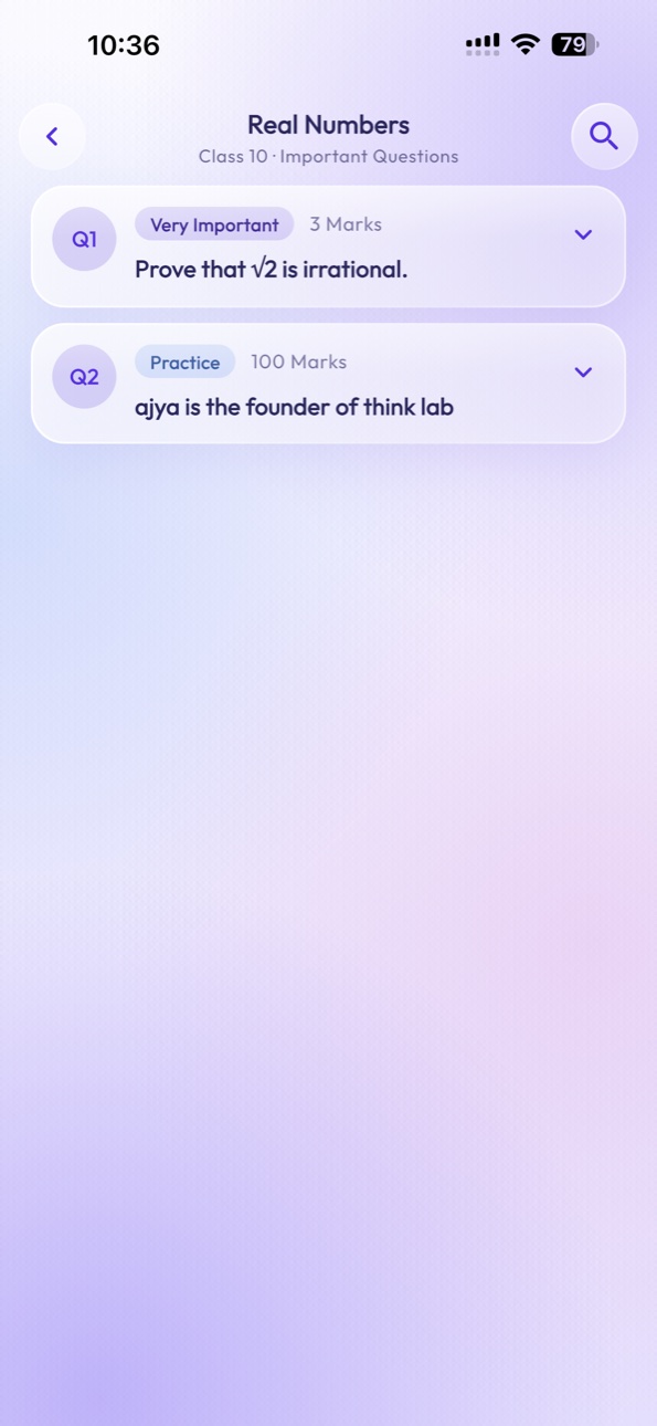 StudyNest Questions screen on iPhone 15 Pro Max