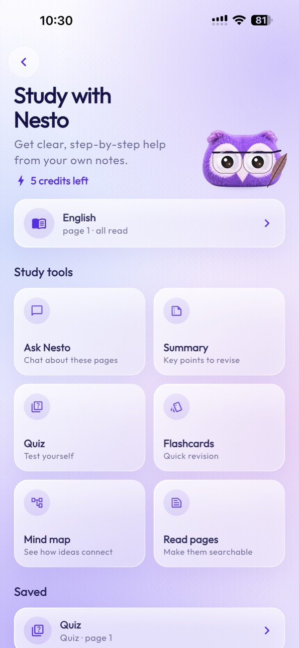 StudyNest Study with Nesto screen on iPhone 15 Pro Max