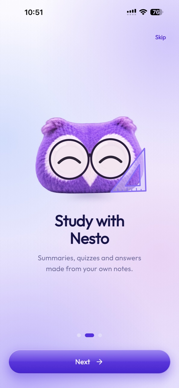 StudyNest Study with Nesto welcome screen on iPhone 15 Pro Max